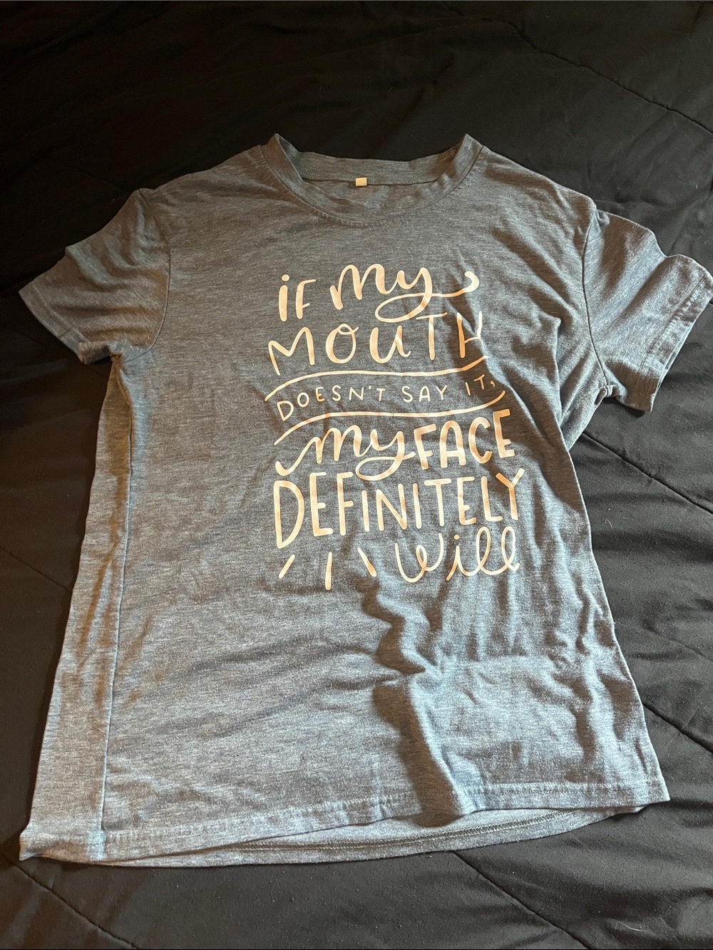 SHEIN Gray Short-Sleeve Graphic Tee with White Script